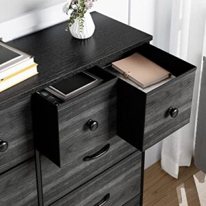 Nicehill Dresser for Bedroom with 10 Drawers, Storage Drawer Organizer, Tall Chest of Drawers for Closet, Clothes, Kids, Baby, Living Room, Wood Board, Fabric Drawers(Black Wood Grain)