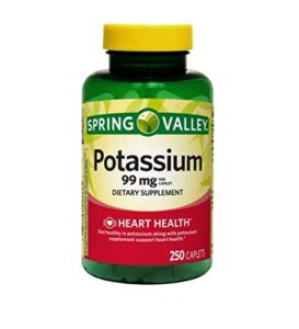 spring – valley potassium caplets 99 mg – 250 pack of 2 for caplets for heart nerve and muscle function