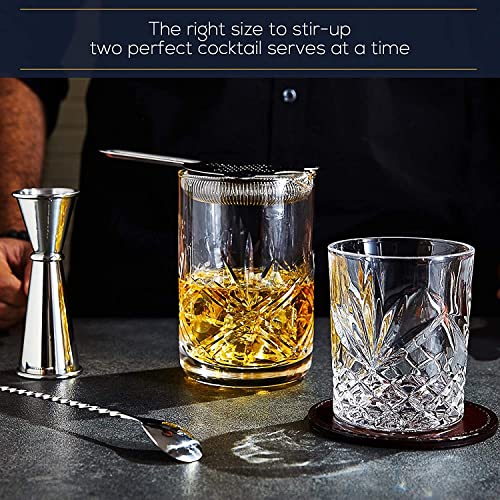 Cocktail Mixing Glass Set, Old Fashioned Kit : Stainless Steel Bar Spoon & Hawthorne Strainer & Japanese Jigger & Glass Polishing Cloth, Crystal Mixer Glass Yarai, Valentine's & Fathers Day Gifts