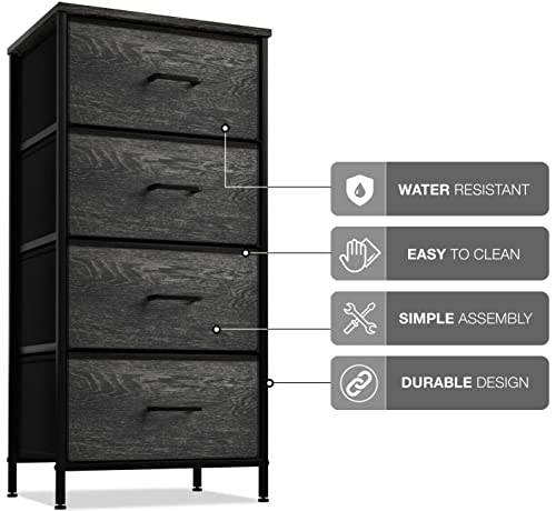 Sorbus Dresser with 4 Faux Wood Drawers - Tall Storage Unit Organizer Tower for Clothes - Bedroom, Hallway, Living Room, Closet, & Dorm Chest Furniture - Steel Frame, Wood Top, Easy Pull Fabric Bins