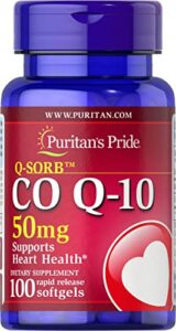 q-sorb coq10 50mg, contributes to heart wellness,100 softgels by puritan’s pride