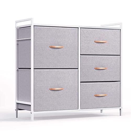 ROMOON Dresser Organizer with 5 Drawers, Fabric Dresser Tower for Bedroom, Hallway, Entryway, Closets - Gray