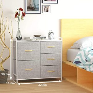 ROMOON Dresser Organizer with 5 Drawers, Fabric Dresser Tower for Bedroom, Hallway, Entryway, Closets - Gray