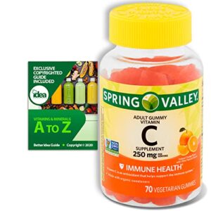 spring valley vegetarian vitamin c gummies for adults, 250 mg, 70 ct + “vitamins & minerals – a to z – better idea guide©” (1 pack 70 count)