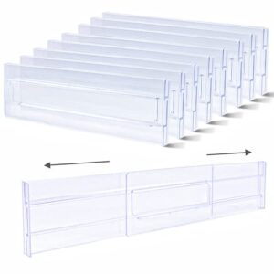kikilie 8 pack clear drawer dividers, expandable 11-19” dresser organizers transparent , for clothing & underwear, plastic dividers clothes, (dd5250)