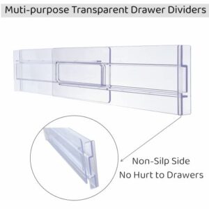 KIKILIE 8 Pack Clear Drawer Dividers, Expandable 11-19'' Dresser Organizers Transparent , for Clothing & Underwear, Plastic Dividers Clothes, (DD5250)