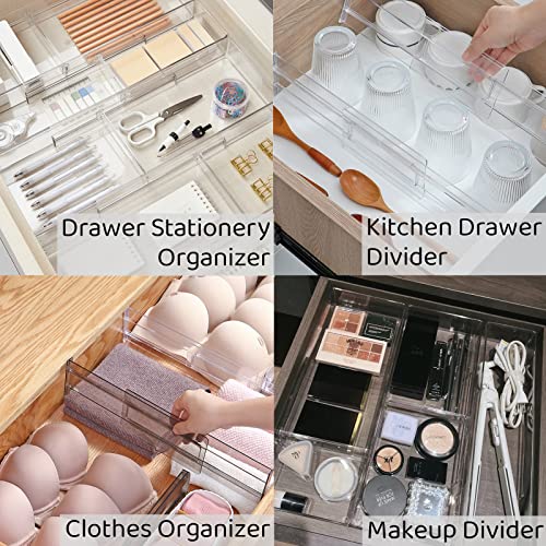 KIKILIE 8 Pack Clear Drawer Dividers, Expandable 11-19'' Dresser Organizers Transparent , for Clothing & Underwear, Plastic Dividers Clothes, (DD5250)