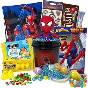 spider-man easter gift basket for kids already filled – easter care package gift pack bundle prefilled with easter eggs candy chocolate for girls boys young children grandchildren toddlers