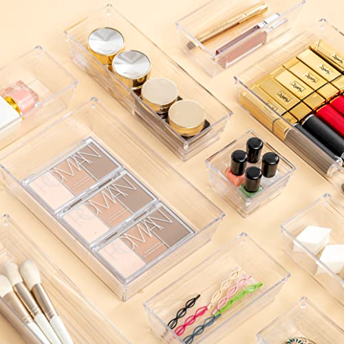 DCA 25 PCS Clear Plastic Drawer Organizer Tray for Makeup, Kitchen Utensils, Jewelries and Gadgets