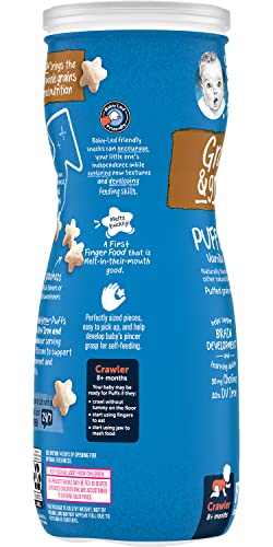 Gerber Snacks for Baby Grain & Grow Puffs, Vanilla, Puffed Grain Snack for Crawlers, Non-GMO Baby Snack, Baby-Led Friendly, 1.48-Ounce Canister (Pack of 6)