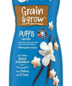 Gerber Snacks for Baby Grain & Grow Puffs, Vanilla, Puffed Grain Snack for Crawlers, Non-GMO Baby Snack, Baby-Led Friendly, 1.48-Ounce Canister (Pack of 6)
