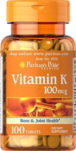 vitamin k 100 mcg supports bone and joint health, 100 count by puritan’s pride