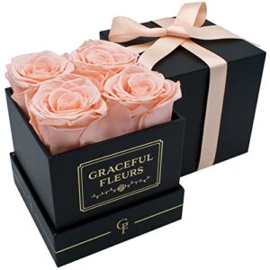 chloe’s graceful fleurs | real roses that lasts for years | fresh flowers for delivery birthday | birthday gifts for women | preserved roses in a box | forever rose box | mothers day gifts (light peach)