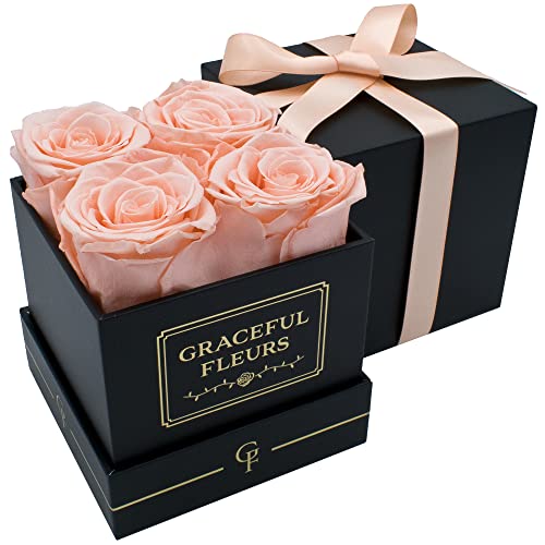 Chloe's Graceful Fleurs | Real Roses that Lasts for Years | Fresh Flowers for Delivery Birthday | Birthday Gifts for Women | Preserved Roses in a Box | Forever Rose Box | Mothers Day Gifts (Light Peach)