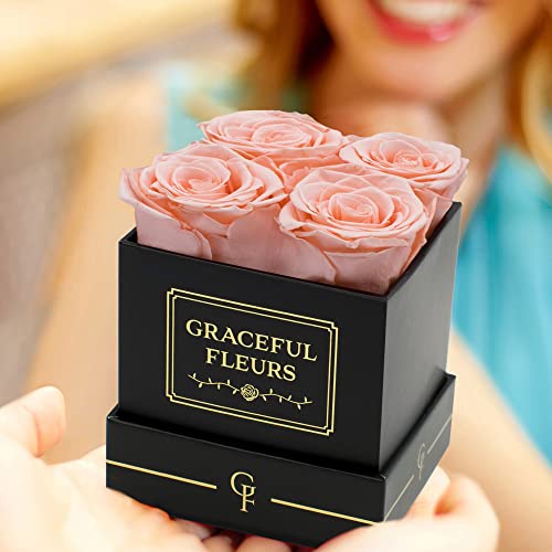 Chloe's Graceful Fleurs | Real Roses that Lasts for Years | Fresh Flowers for Delivery Birthday | Birthday Gifts for Women | Preserved Roses in a Box | Forever Rose Box | Mothers Day Gifts (Light Peach)