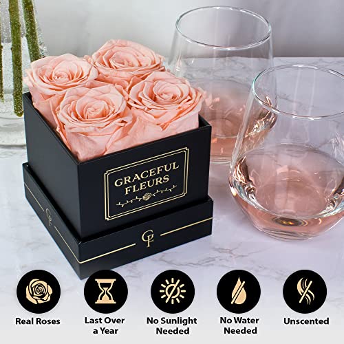 Chloe's Graceful Fleurs | Real Roses that Lasts for Years | Fresh Flowers for Delivery Birthday | Birthday Gifts for Women | Preserved Roses in a Box | Forever Rose Box | Mothers Day Gifts (Light Peach)