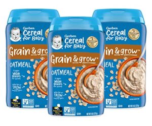 gerber cereal for baby 1st foods grain & grow oatmeal cereal, made with whole grains & essential nutrients, non-gmo, for supported sitters, 8-ounce canister (pack of 3)