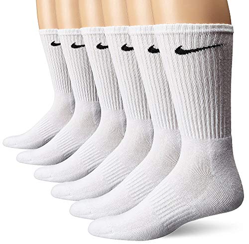 NIKE Unisex Performance Cushion Crew Socks with Bag (6 Pairs), White/Black, Medium