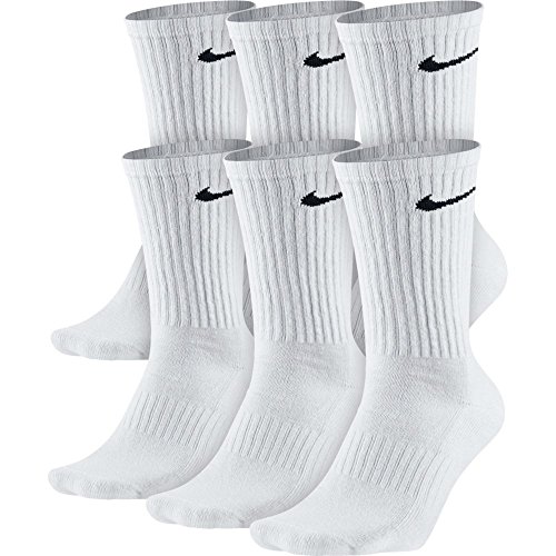 NIKE Unisex Performance Cushion Crew Socks with Bag (6 Pairs), White/Black, Medium