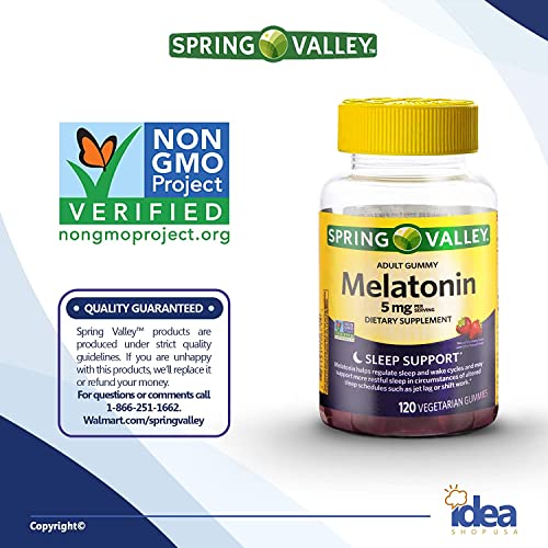 Melatonin Adult Gummies, Sleep Support by Spring Valley, 5 mg, 120 Ct (2 Pack) + “Have a Great Sleep - Better Idea Guide©”