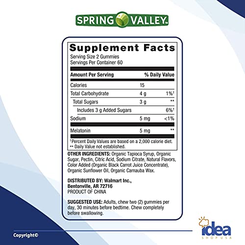 Melatonin Adult Gummies, Sleep Support by Spring Valley, 5 mg, 120 Ct (2 Pack) + “Have a Great Sleep - Better Idea Guide©”