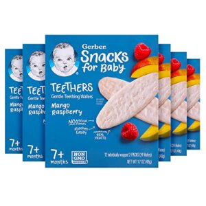gerber snacks for baby teethers, gentle teething wafers, mango raspberry, 1.7 ounce, 12 count box (pack of 6)
