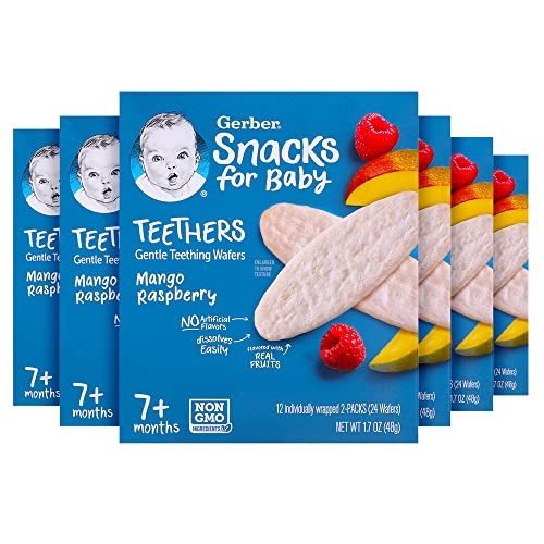 Gerber Snacks for Baby Teethers, Gentle Teething Wafers, Mango Raspberry, 1.7 Ounce, 12 Count Box (Pack of 6)