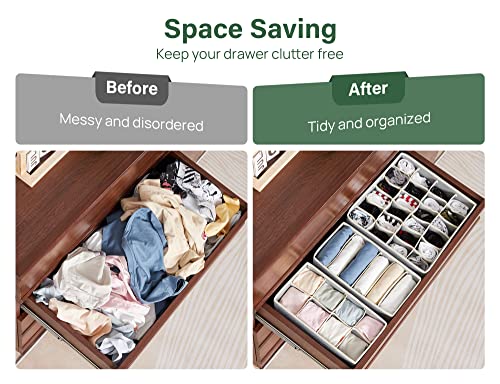 Kootek 10 Pack Drawer Organizers for Clothing, 92 Cell Dresser Organizer Socks Underwear Organizer Fabric Foldable Dividers Closet Organizers and Storage Boxes for Baby Clothes, Bra, Ties, Scarf