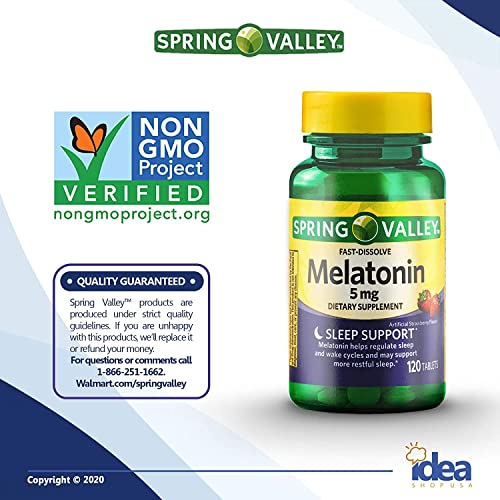 Melatonin Fast-Dissolve Tablets, 5mg by Spring Valley, 120 Ct (2 Pack) Bundle with Exclusive"Have a Great Sleep" - Better Idea Guide (3 Items)