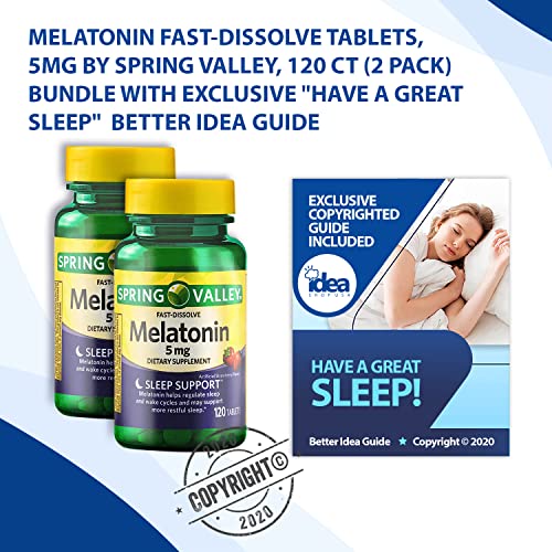 Melatonin Fast-Dissolve Tablets, 5mg by Spring Valley, 120 Ct (2 Pack) Bundle with Exclusive"Have a Great Sleep" - Better Idea Guide (3 Items)