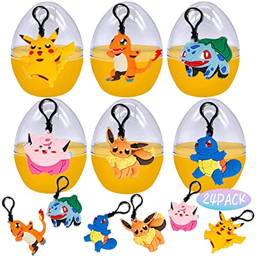 Guilin Prefilled Easter Eggs with Keychains Toys, 6pcs Easter Eggs with 24pcs Keychains Toys Inside, Easter Gifts wor Kids, Colorful Toy Easter Egg Fillers Easter Basket Stuffers Easter Party Favors