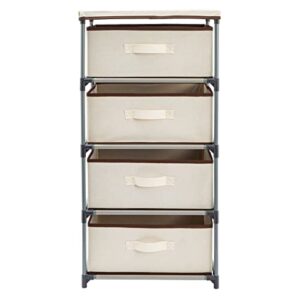 4 Tier Organizer Drawer Storage Tower, Fabric Dresser for Closet, Bedroom, Clothing, Beige (16.5 x 33 In)