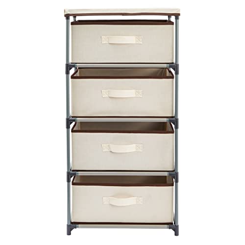 4 Tier Organizer Drawer Storage Tower, Fabric Dresser for Closet, Bedroom, Clothing, Beige (16.5 x 33 In)