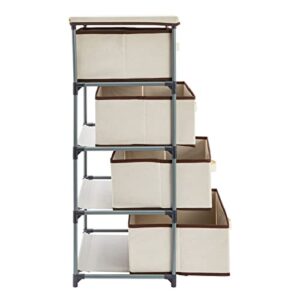 4 Tier Organizer Drawer Storage Tower, Fabric Dresser for Closet, Bedroom, Clothing, Beige (16.5 x 33 In)