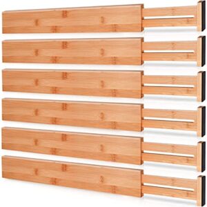 toydoooco bamboo drawer dividers, kitchen drawer organizer with spring loaded,separators for dresser,bathroom,office 16.5″-22″ pack of 6