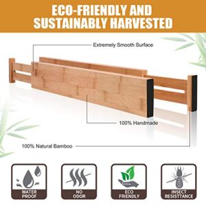 Toydoooco Bamboo Drawer Dividers, Kitchen Drawer Organizer with Spring Loaded,Separators for Dresser,Bathroom,Office 16.5"-22" Pack of 6