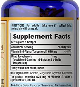 Puritans Pride Mixed Tocopherols Natural- Softgels, Vitamin E, 100 Count