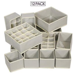 TENABORT 12 Pack Foldable Drawer Organizer Dividers Cloth Storage Box Closet Dresser Organizer Cube Fabric Containers Basket Bins for Underwear Bras Socks Panties Lingeries Nursery Baby Clothes Gray