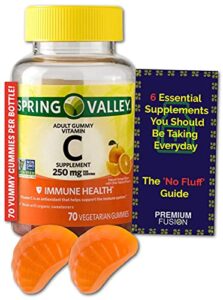 vitamin c gummies for adults – immune support – 250 mg (70 ct) from spring valley + vitamin pouch and guide to supplements