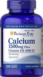 puritan’s pride calcium 1500 mg with vitamin d 1000 iu-120 coated caplets, 120 count (pack of 1) (14835)
