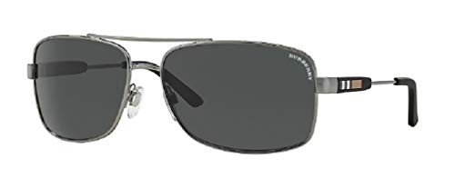 BURBERRY BE3074 100387 63M Gunmetal/Grey Rectangle Sunglasses For Men+ BUNDLE with Designer iWear Complimentary Care Kit