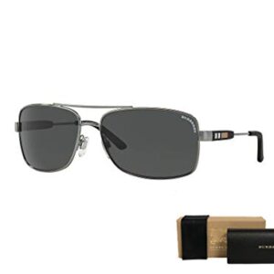 BURBERRY BE3074 100387 63M Gunmetal/Grey Rectangle Sunglasses For Men+ BUNDLE with Designer iWear Complimentary Care Kit