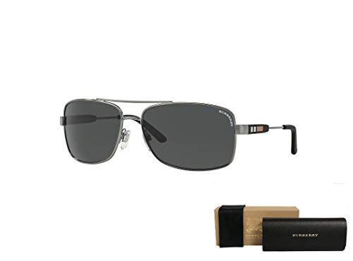 BURBERRY BE3074 100387 63M Gunmetal/Grey Rectangle Sunglasses For Men+ BUNDLE with Designer iWear Complimentary Care Kit