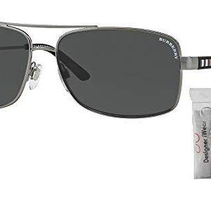 BURBERRY BE3074 100387 63M Gunmetal/Grey Rectangle Sunglasses For Men+ BUNDLE with Designer iWear Complimentary Care Kit