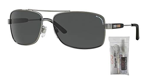 BURBERRY BE3074 100387 63M Gunmetal/Grey Rectangle Sunglasses For Men+ BUNDLE with Designer iWear Complimentary Care Kit