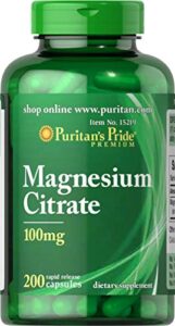magnesium citrate 100 mg,supports a calm, relaxed mood, 200 count by puritan’s pride