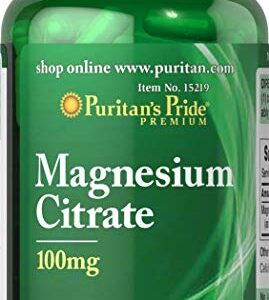 Magnesium Citrate 100 mg,Supports a Calm, Relaxed Mood, 200 Count by Puritan's Pride