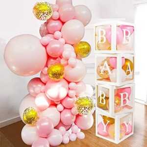82 pcs baby shower decorations for girl – jumbo transparent baby block balloon box includes baby, a – z letters dyi, white pink gold confetti balloons, gender reveal party supplies, 1st birthday décor