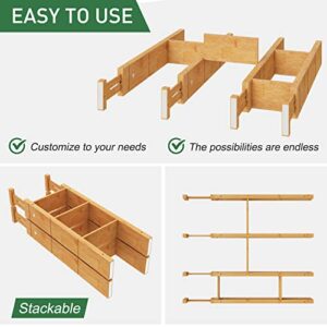 kiplant 8 Pack Bamboo Drawer Dividers with 8 Inserts, Kitchen Drawer Dividers from 16.5-22IN, Stackable Bamboo Drawer Organization for Kitchen & Dressers, 8 Dividers with 16 Inserts