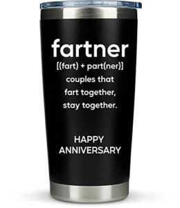 klubi anniversary for him her – “fartner” 20oz stainless steel coffee tumbler/mug – funny gift idea for husband, wife, girlfriend, boyfriend, couples, relationship